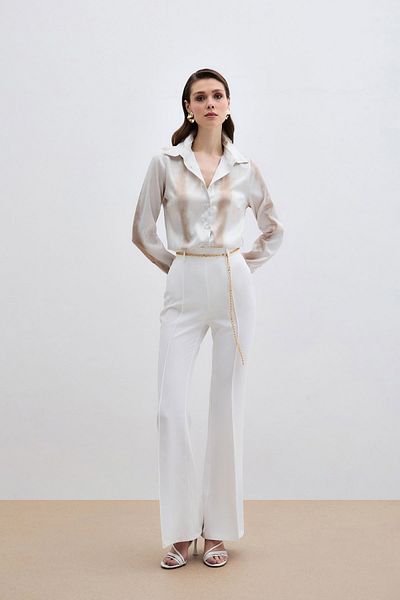 Sateen Patterned Classic Shirt - Beige