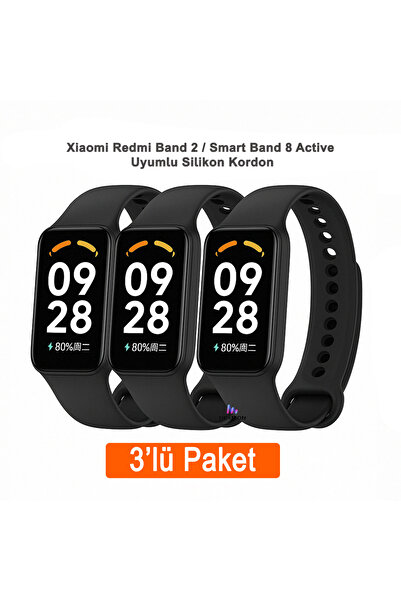 Dexmon Xiaomi Redmi Band 2 / Smart Band 8 Active Uyumlu 3 lü Silikon Kordon S...