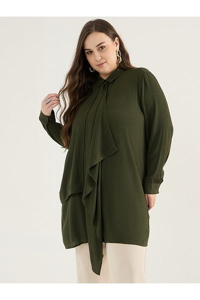Femmella By Styli Plus Size Solid Crinkled Cascade Detail Tunic