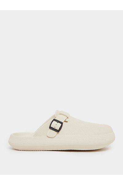 Styli Textured Buckle Embellished Slip On Sandals