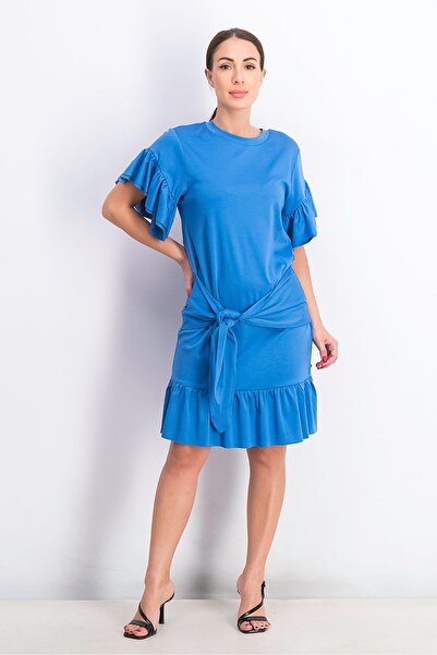 Scotch & Soda Women Plain Flounce Dress, Mirage Blue