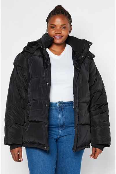 Steve Madden Women Heather Long Sleeve Puffer Jacket, Black