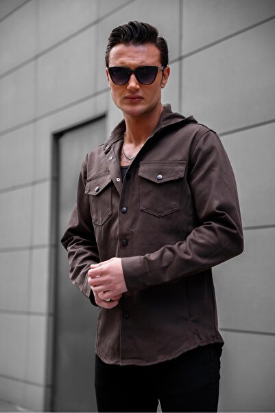 Pobudo Dark Brown Color Hooded Denim Jacket