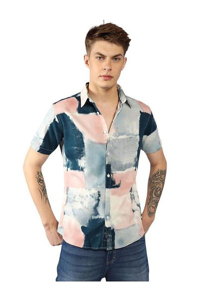 Dennis Lingo By Styli AOP Button Down Short Sleeves Casual Shirt