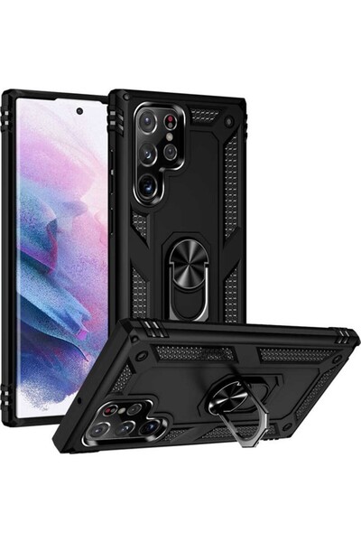 tekno grup حافظة لهاتف Galaxy S22 Ultra مع غطاء مغناطيسي حلقي أسود + واقي شاش...