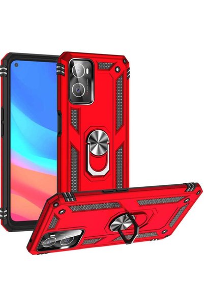 tekno grup حافظة Opo A76 مع غطاء حلقة مغناطيسي Vega أحمر + واقي شاشة نانو