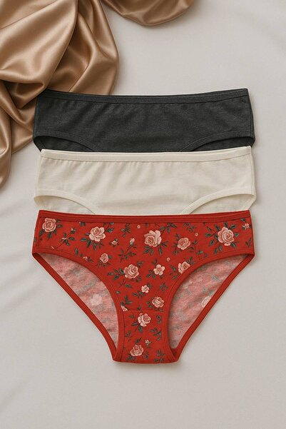 FEMYNA 3lü Kadın Slip Külot Seti Çiçek Desenli Kumaş