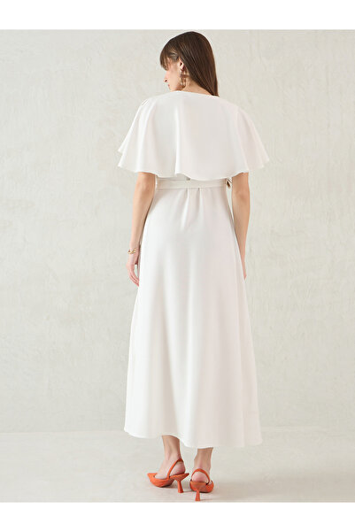 Femmella By Styli Solid Ruffled Cape Sleeves Wrap Maxi Dress