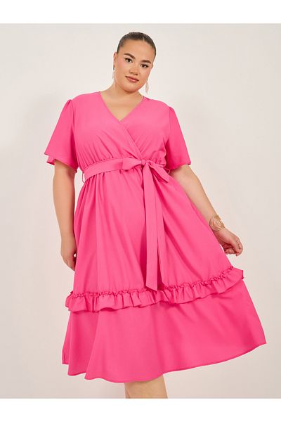Styli Solid A-LINE MIDI DRESS WITH BELT