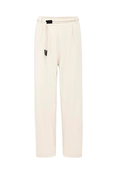 VAMOSCLO Λεπτομερές λινό παντελόνι oversized με ζώνη φυσικό