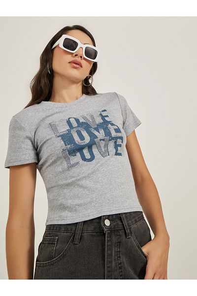 Styli Slogan Print Round Neck Short Sleeve T-Shirt