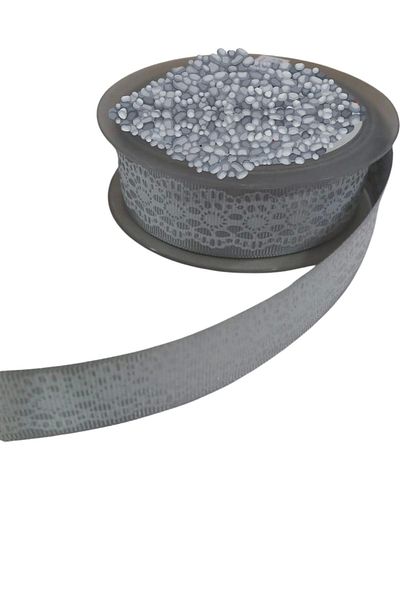 STOREMAX Taffeta Lace Look Ribbon Gray 25 mm 2 Meters