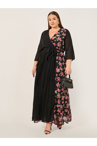 Styli Print 3/4th Sleeves A-Line Maxi Dress
