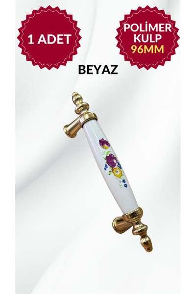 MKLAKS 96mm Polimer Plastik BEYAZ-CROM Mobilya Çekmece Dolap Kulp Dayanıklı V...