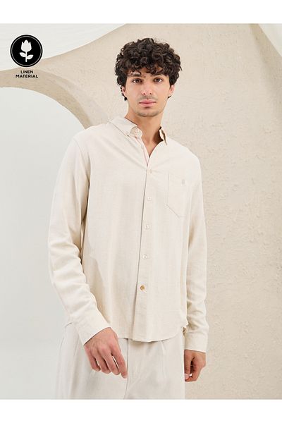Styli Regular Fit Linen Blend Shirt with Contrast Stitch Detail