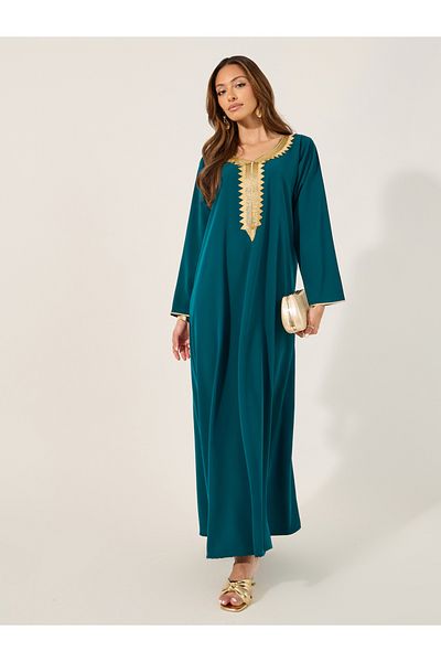 Styli Lace Detail Round Neck A-Line Jalabiya