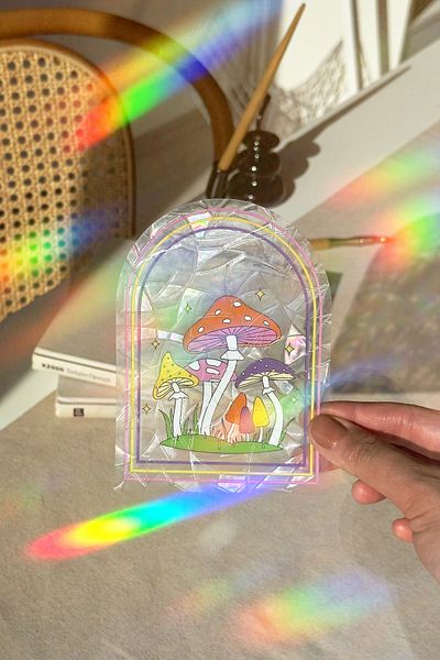 Buka Shops Autocolant holografic colorat ciuperci pentru captare a soarelui - Film retro pentru fereastră curcubeu