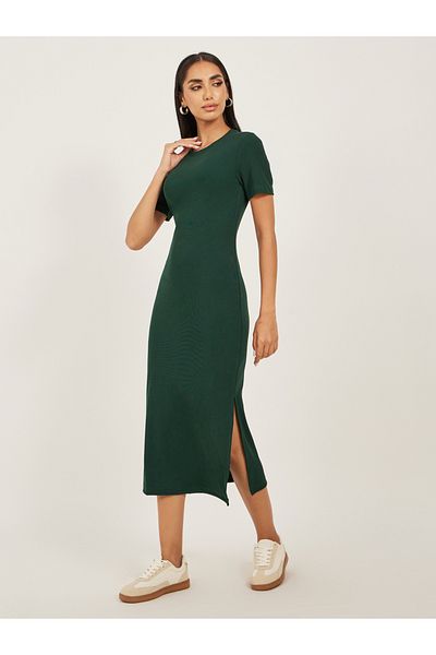 Styli Plain Short Sleeves Sheath Midi Dress