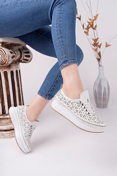Deripabuc Genuine Leather White Women's Leather Casual Shoes Trc-9902