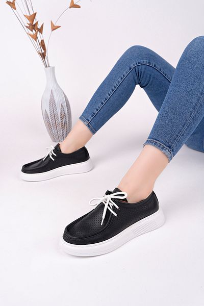 Deripabuc Genuine Leather Black Women's Leather Casual Shoes Trc-9903