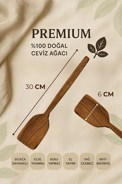 Ülgenev 1 Piece 30 cm Handmade Walnut Wood Spatula |   100% Natural Wooden Kitchen Utensils |   Anti-Scratch and Durable