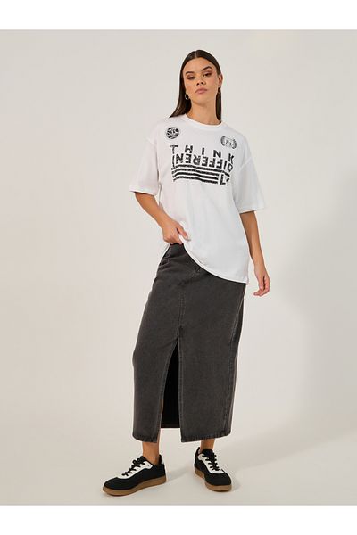 Styli Slogan Printed Oversized Round Neck T-Shirt