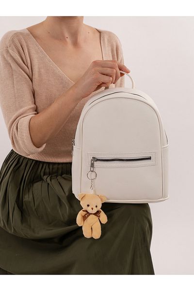 FLEXON White Soft Faux Leather Front Zipper School Backpack with Pocket