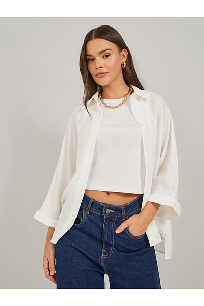 Styli Loose Fit Crinkled 3/4 Sleeves Shirt