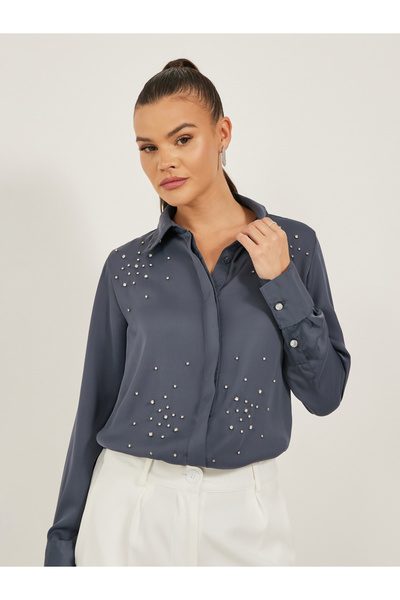 Styli Embellished Spread Collar Regular Fit Shirt