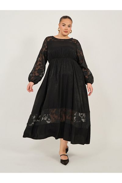 Styli LONG SLEEVE ALINE MAXI DRESS WITH INTEREST FABRIC