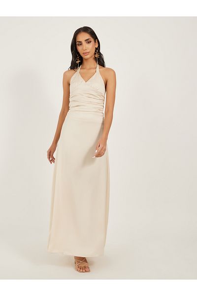 Luxewave By Styli Solid Ruched Halter Neck A-Line Maxi Dress