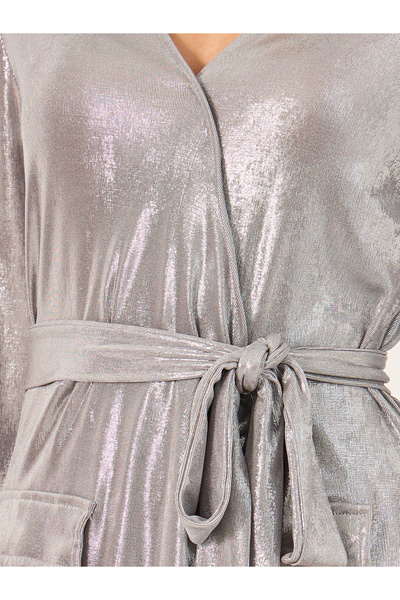 Styli Shimmer Tie-Up Blazer Knee Length Dress