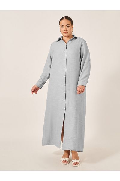 Styli Plus Size Roll-Up Sleeves Shirt Maxi Dress