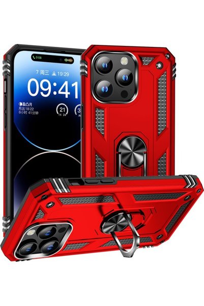 tekno grup حافظة آيفون 15 برو مع حلقة مغناطيسية وغطاء فيجا أحمر + واقي شاشة نانو
