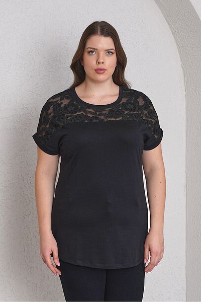 Büyük Moda Cotton Tee with Lace Detail