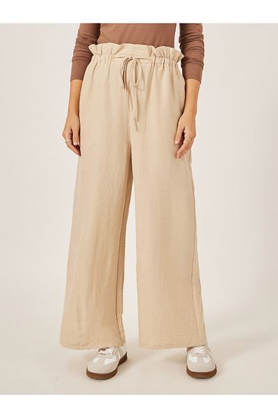 Styli Mid Rise Wide Leg Pants with Drawstring