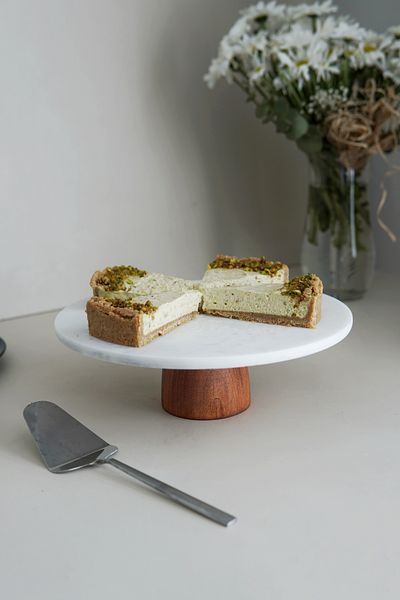 EVLE Βάση κέικ Ξύλινο πόδι, Λευκό Μάρμαρο, 25 cm