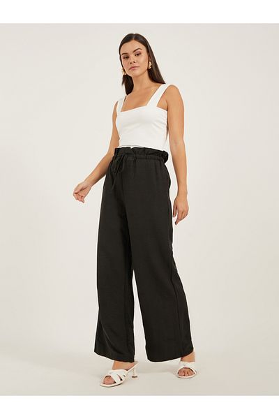 Styli Mid Rise Wide Leg Pants with Drawstring