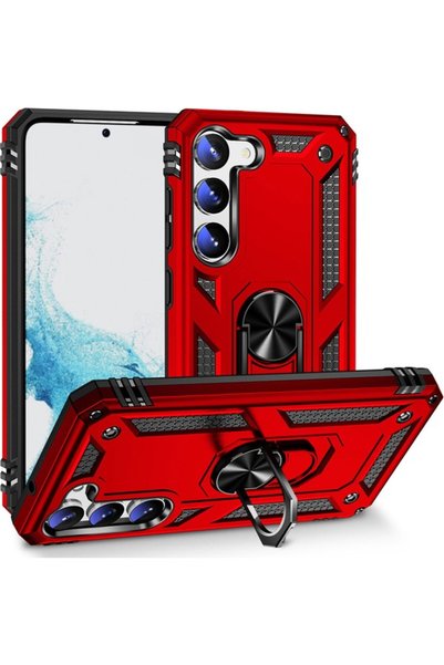 tekno grup Galaxy S23 Plus Case with Ring Magnetic Vega Cover Red + Full Cove...
