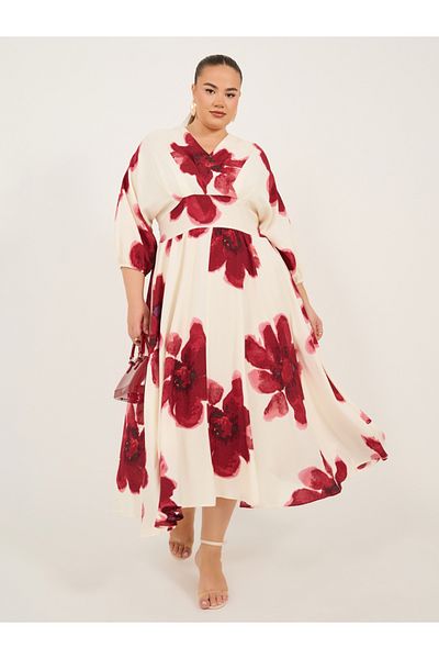 Styli Plus Size Printed V-Neck A-Line Maxi Dress
