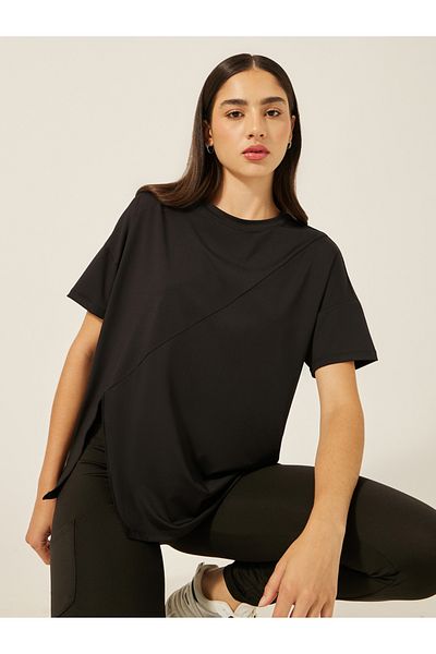 Styli Plain Side Slit Short Sleeve Top