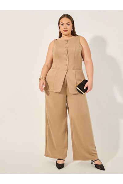 Styli Solid Sleeveless Button-Down Top