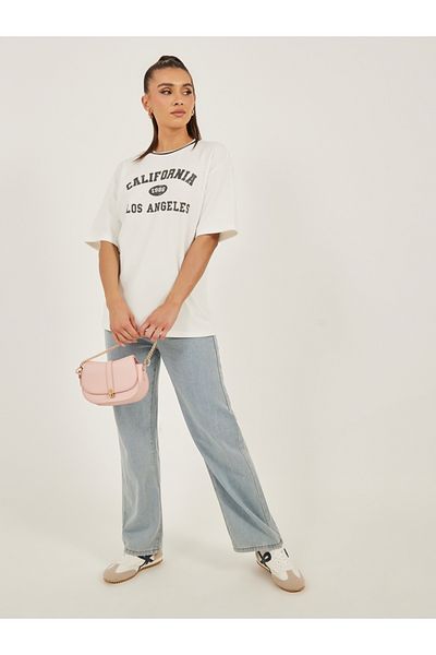 Styli Textured Slogan Print Oversized T-Shirt