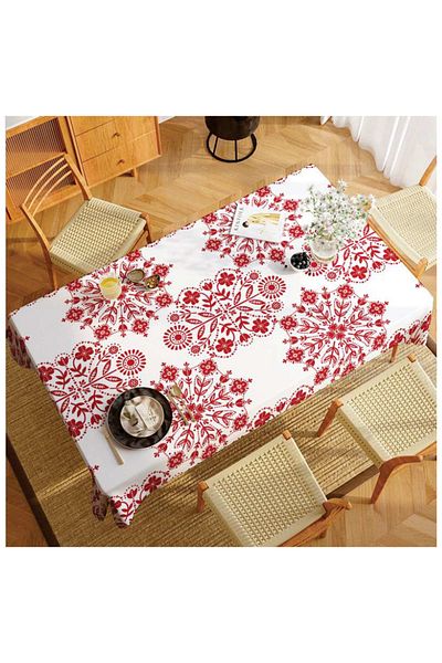 Home Red Floral Patterned Table Cloth |   Worry-Free Stain-Proof Fabric |   Digital Printing |   150X210Cm