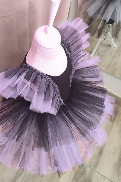 Shecco Babba Girl's Fluffy Black Lilac Tutu Birthday Dress