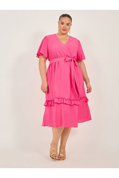 Styli Solid A-LINE MIDI DRESS WITH BELT