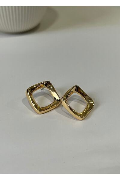 KİLİGİSTANBUL Kadın Gold Renk Kare Küpe