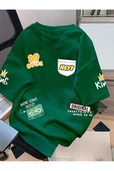 Revasser تي شيرت للجنسين للرجال/النساء مطبوع عليه King ملون كبير الحجم من الق...