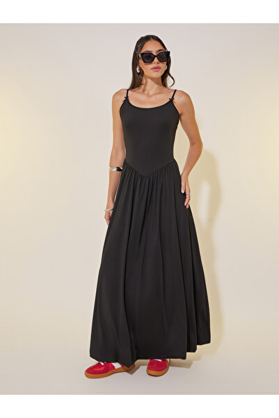 Take Two By Styli Solid Strappy Round Neck A-Line Maxi Dress