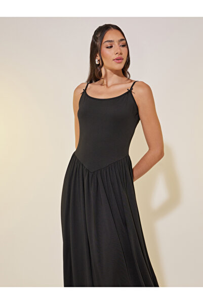 Take Two By Styli Solid Strappy Round Neck A-Line Maxi Dress